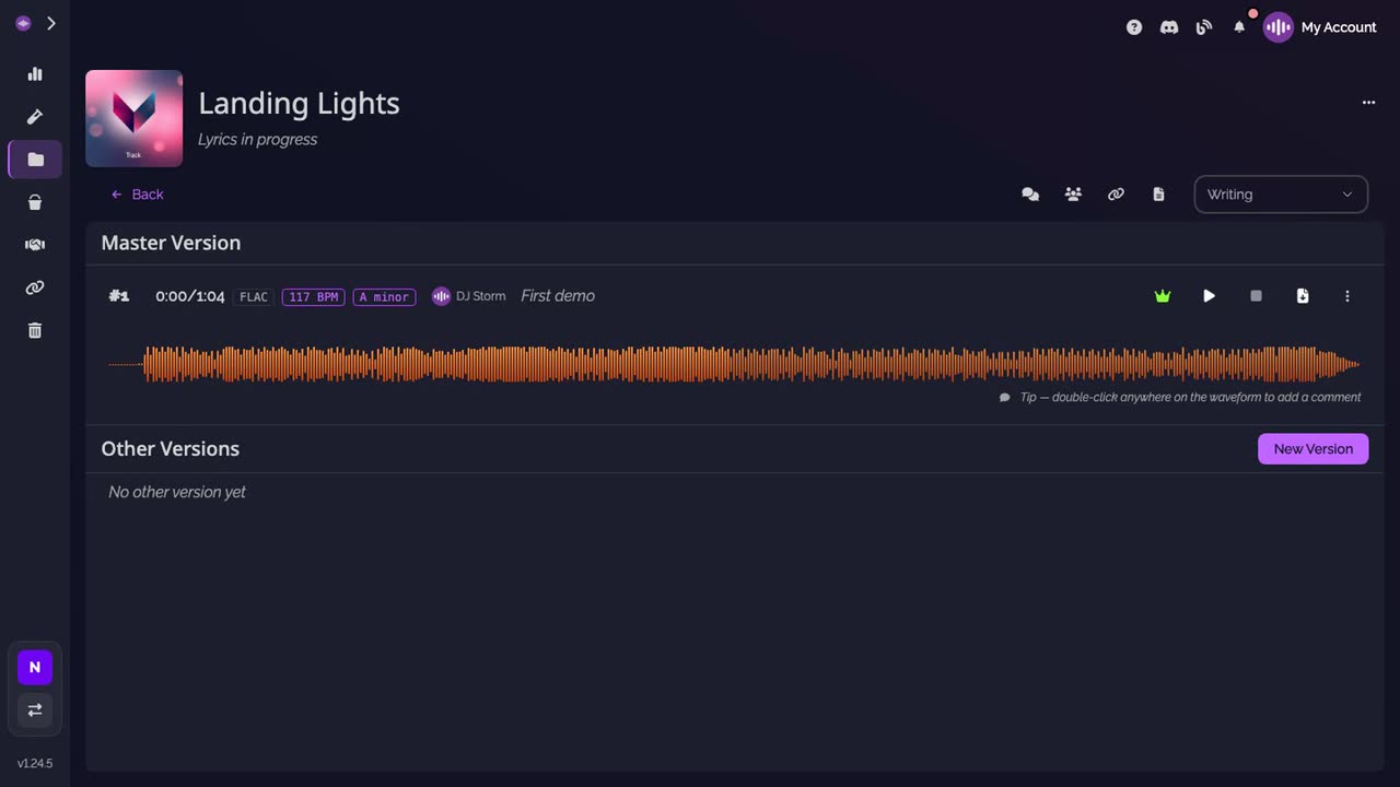 The track page and its New Version button