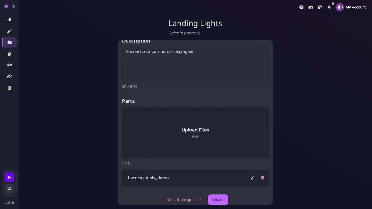 The new version form: the description typed, the file dropped