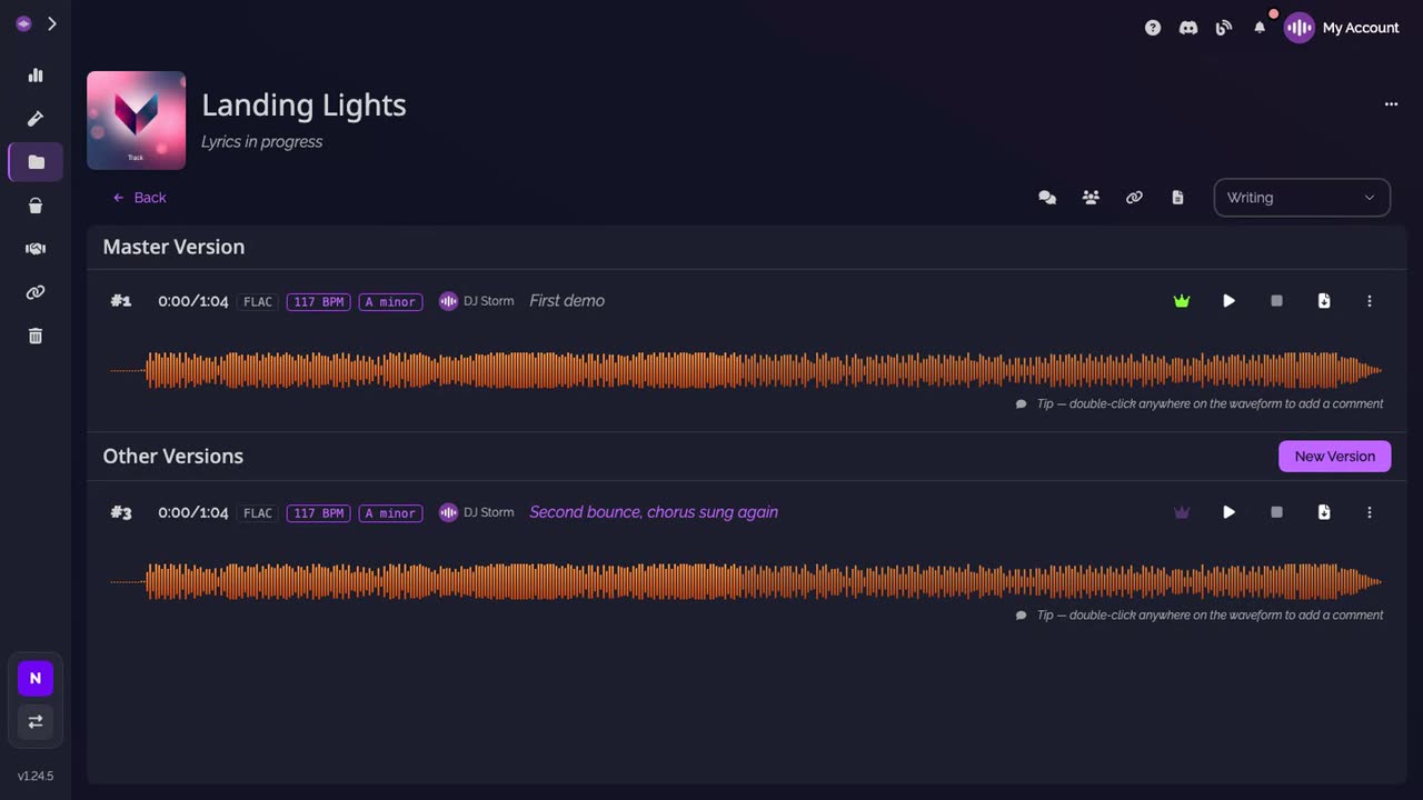 The new version ready, with its key and tempo