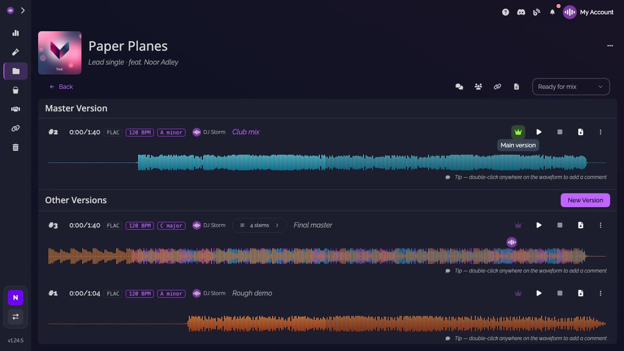 Version 2 under Master Version, version 3 back under Other Versions