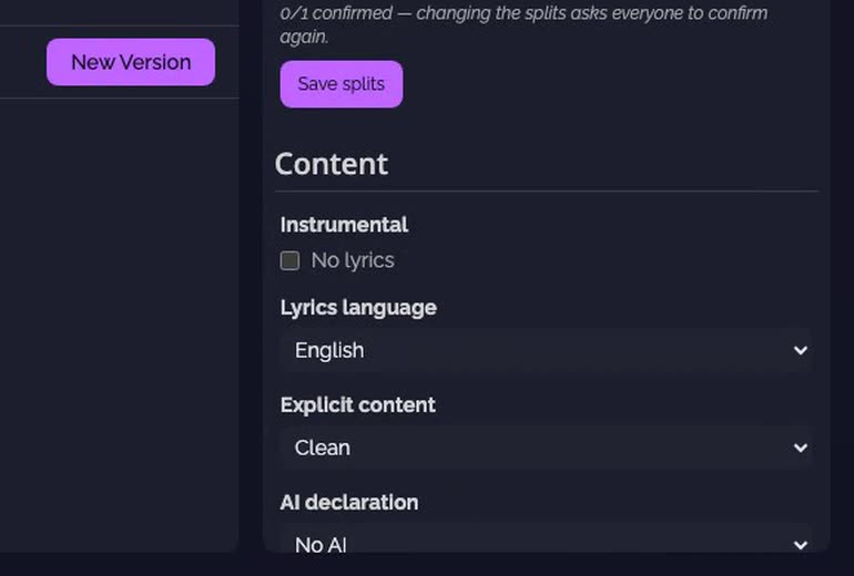 A track's Metadata & Credits pane: Explicit content