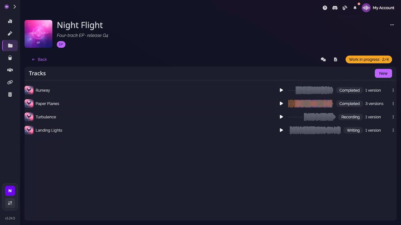The project page: the track now Completed, the progress at 2 of 4
