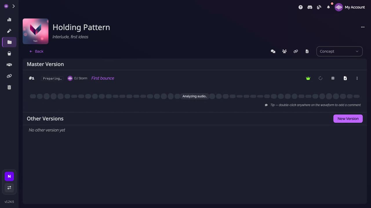 The first version under Master Version, preparing